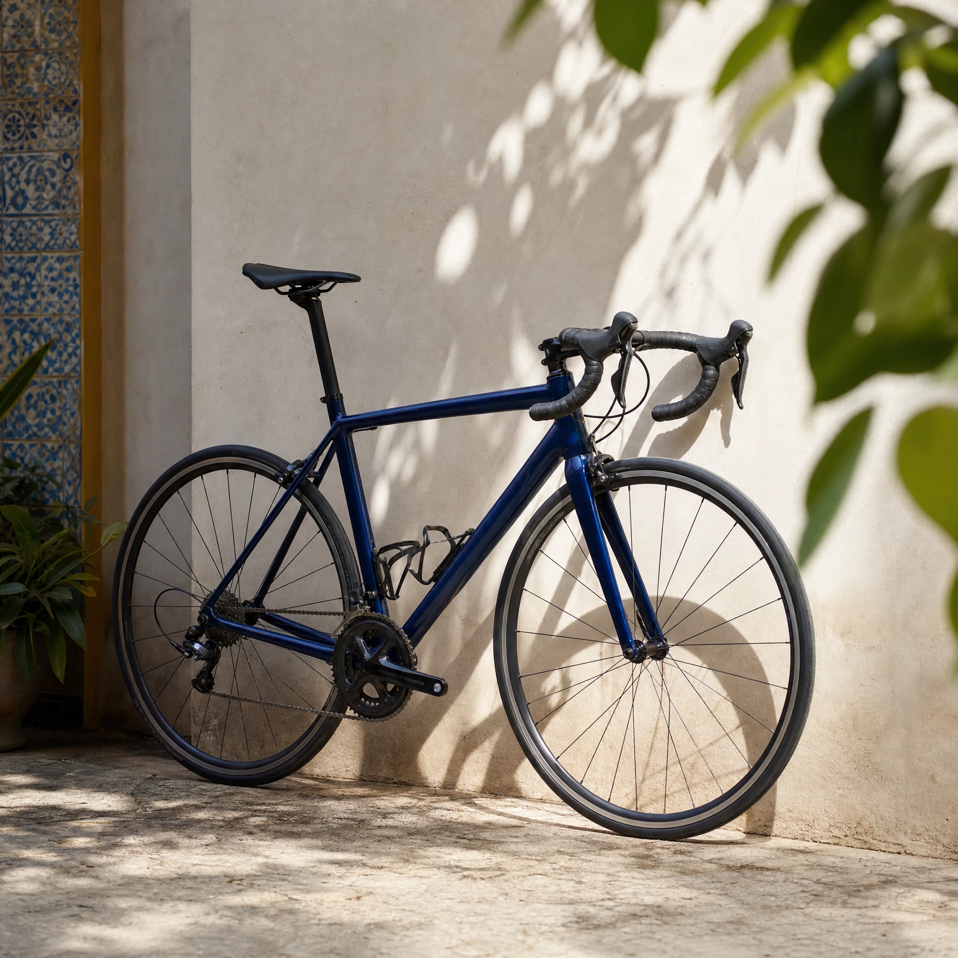 Bicicleta de ruta azul marino